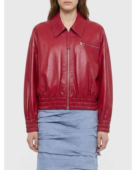 Jil Sander Red Leather Bomber Jacket