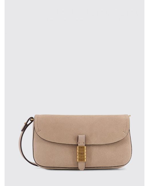 Pinko Natural Saddle Flat Medium Suede Shoulder Bag