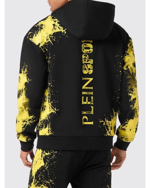 Philipp Plein Black Splash Abstract Print Zip-Up Hooded Sweatshirt for men