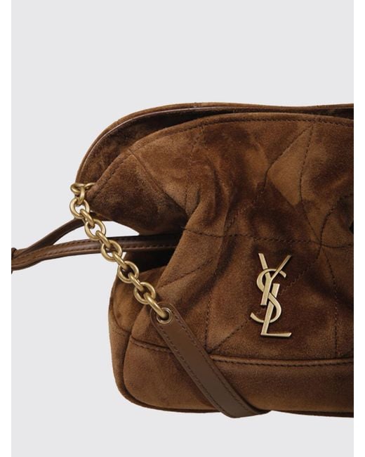 Saint Laurent Brown Jamie Quilted Suede Mini Bucket Bag With Ysl Logo