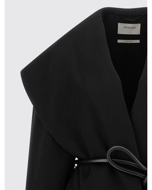Sportmax Blue Short Virgin Wool Robe Coat With Belt And Sailor Collar