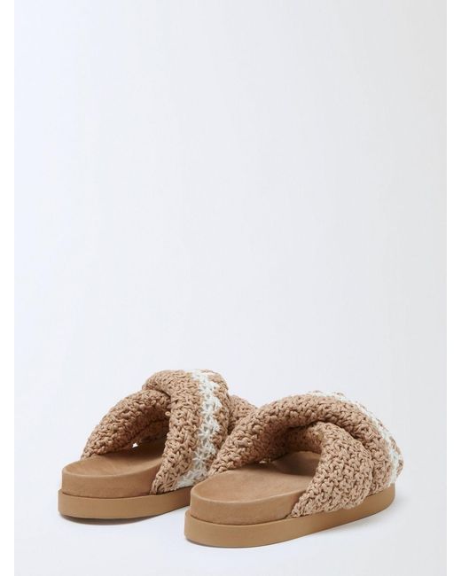 Fabiana Filippi Brown Striped Crochet Cotton Low-Heeled Mules