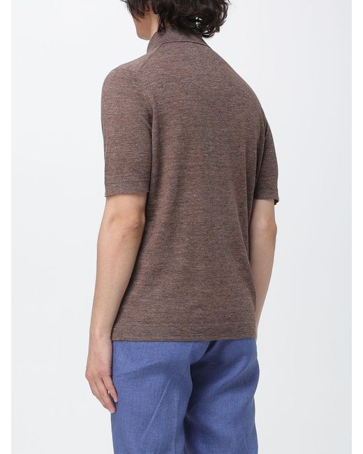 Brunello Cucinelli Brown Linen And Cotton Knit Polo Shirt for men