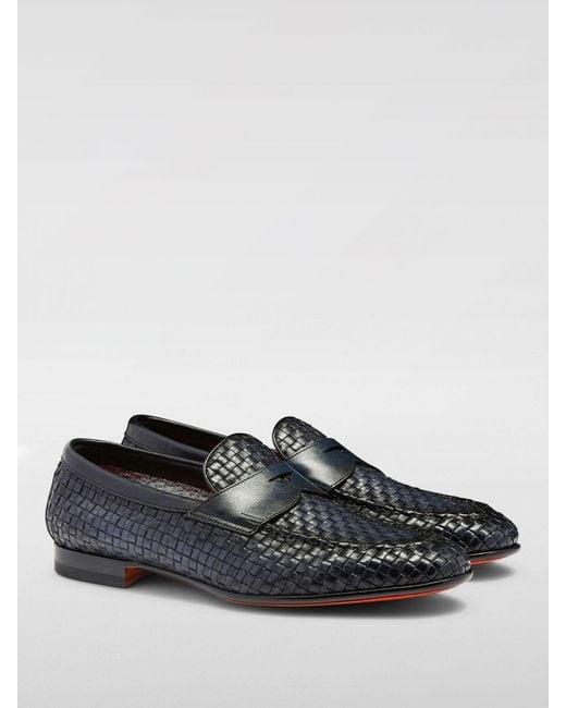 Santoni White Woven Leather Loafers for men