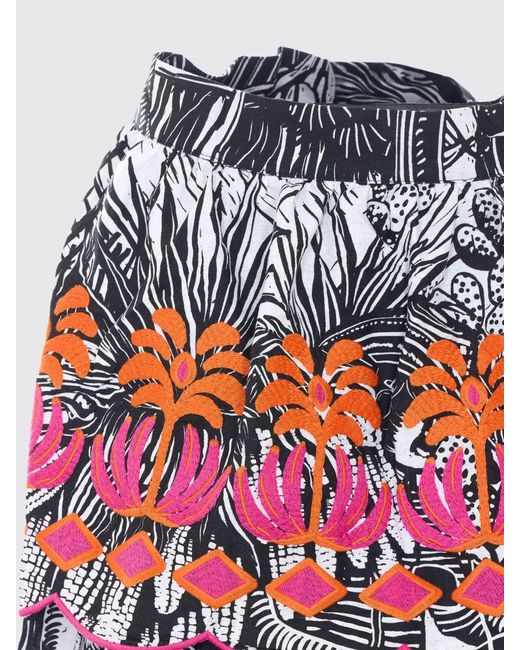 Farm Rio Multicolor High-Waist Tropical Print Embroidered Cotton Midi Skirt