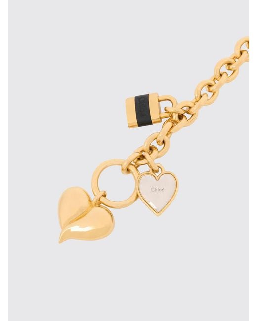 Chloé Metallic Chlo&Eacute -Tone Brass Chain Bracelet With Heart-Shaped Charm