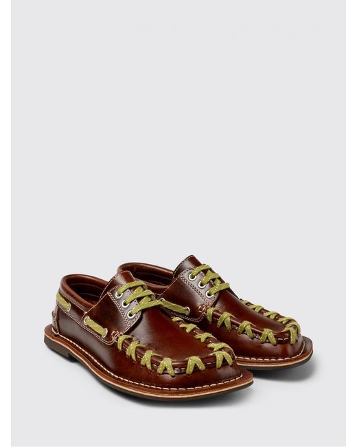 CAMPERLAB Brown Eki Leather Boat Loafer With Contrast Stitching for men