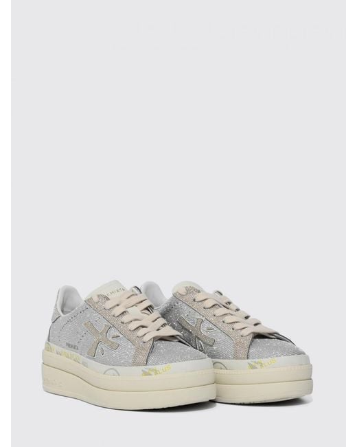 Premiata White Claudia Nylon Sneakers With Rhinestones