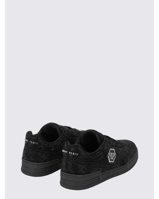 Philipp Plein Black P-Force Leather Sneakers With Monogram And Crystals for men