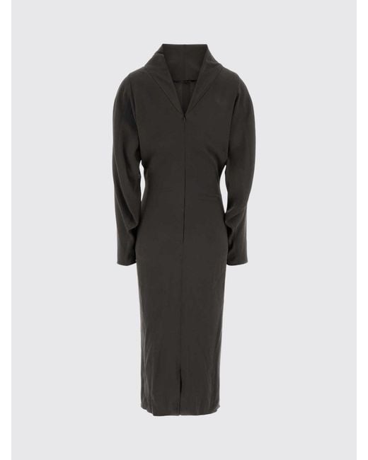 Giorgio Armani Black High-Neck Draped Silk-Blend Sheath Midi Dress