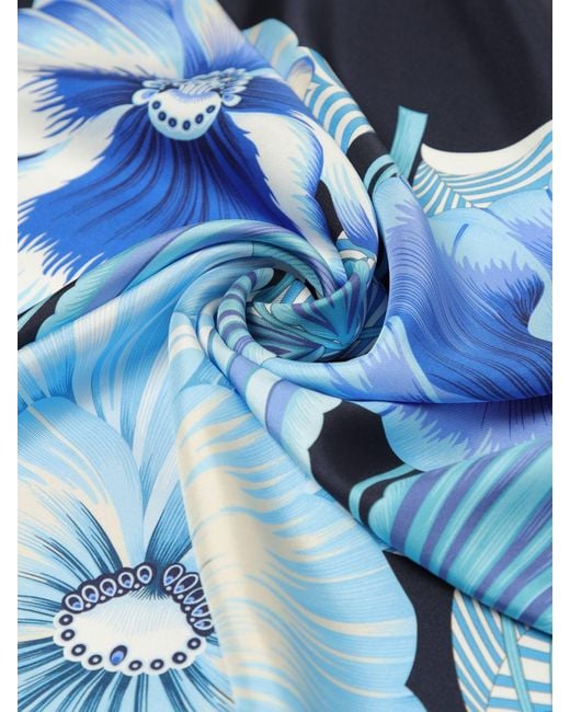 Ferragamo Blue Floral Print Silk Scarf