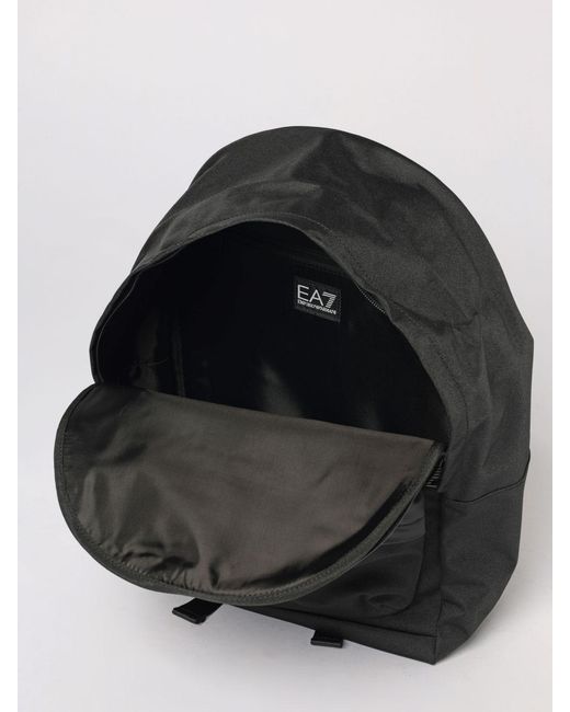 EA7 Black Polyester Backpack With Printed Logo for men