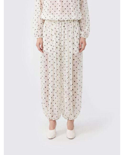 MSGM White Polka Dot Crêpe Wide Leg Trousers With Elasticated Waist