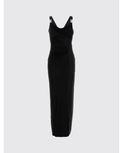 Versace Black Long Viscose Dress With Rhinestones