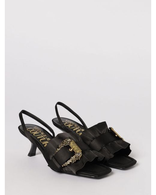 Versace Jeans Couture Black Satin Sandals With Baroque Buckle