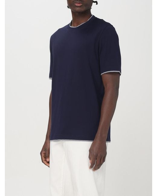 Brunello Cucinelli Blue Basic Cotton T-Shirt for men