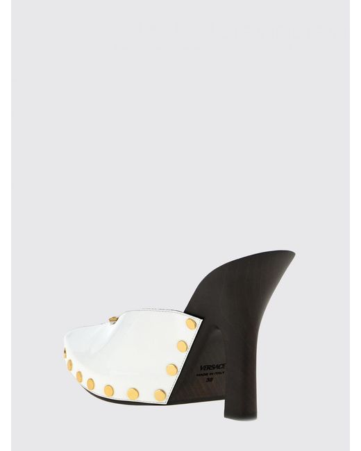 Versace White Sassi Patent Leather Mules With Studs