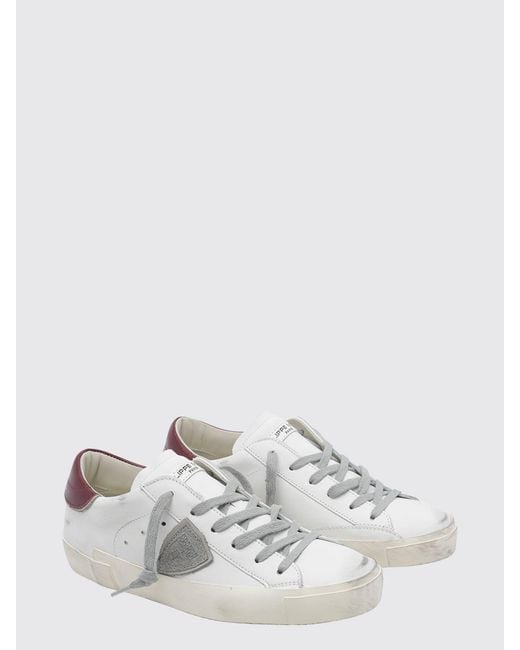 Philippe Model White Prsx Bicolour Low-Top Calfskin Trainers With Shield Logo