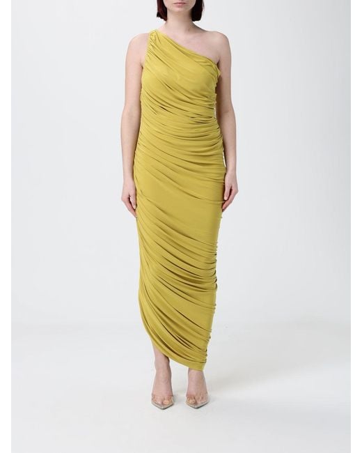 Norma Kamali Yellow Draped Jersey One-Shoulder Dress