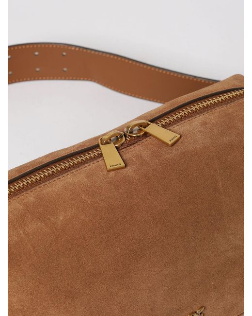 Pinko Brown Horizontal Medium Suede Shoulder Bag