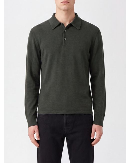 The Row Gray Slim Fit Long-Sleeve Wool And Silk Blend Polo for men