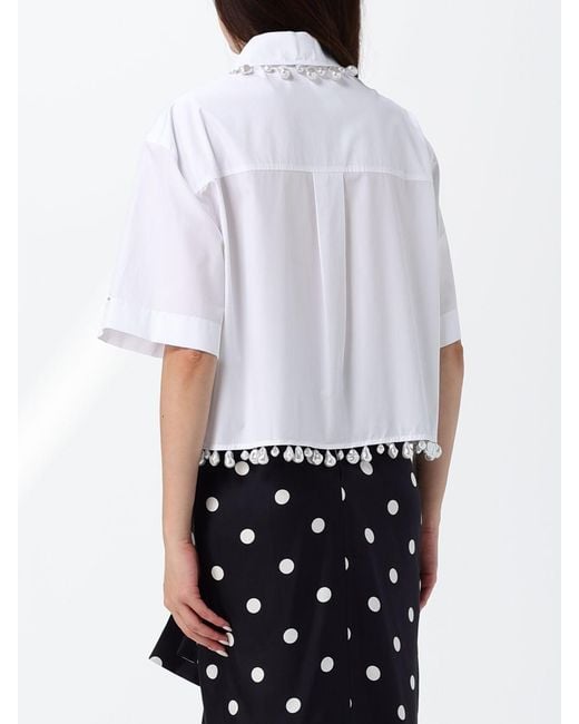 Sportmax White Relaxed Fit Cotton Shirt With Pearl Embellishments