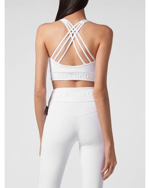 Philipp Plein White Cropped Sports Jersey Top With Thin Straps