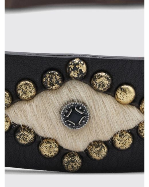 Golden Goose Deluxe Brand White Leather And Pony-Effect Belt With Studs And Engraved Buckle for men