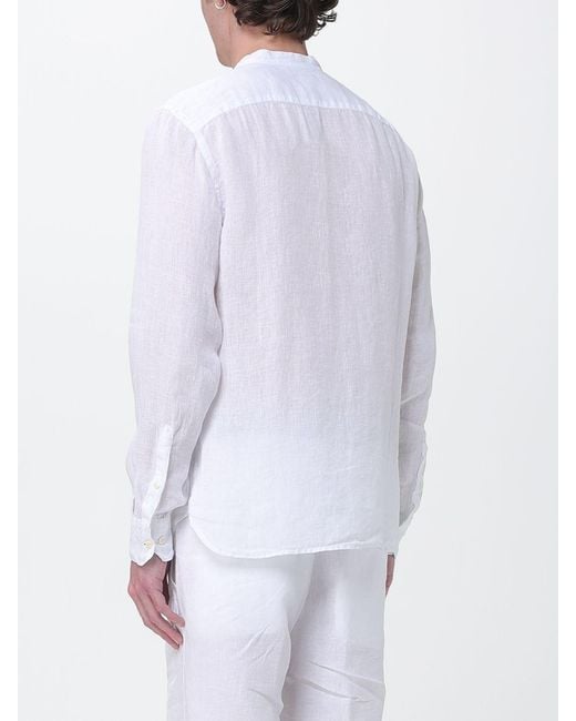 120% Lino White Classic Linen Shirt for men
