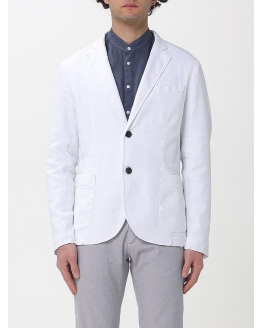 Mason's White Single Breasted Cotton And Linen Blazer for men