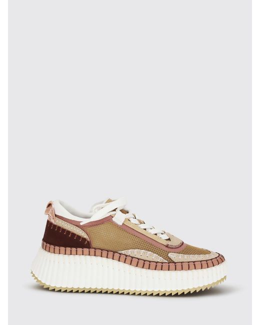 Chloé Natural Chlo&Eacute Nama Mesh And Suede Sneakers