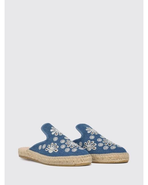Mc2 Saint Barth Blue Cotton Sangallo Slip-On Espadrillas With Braided Jute Detailing