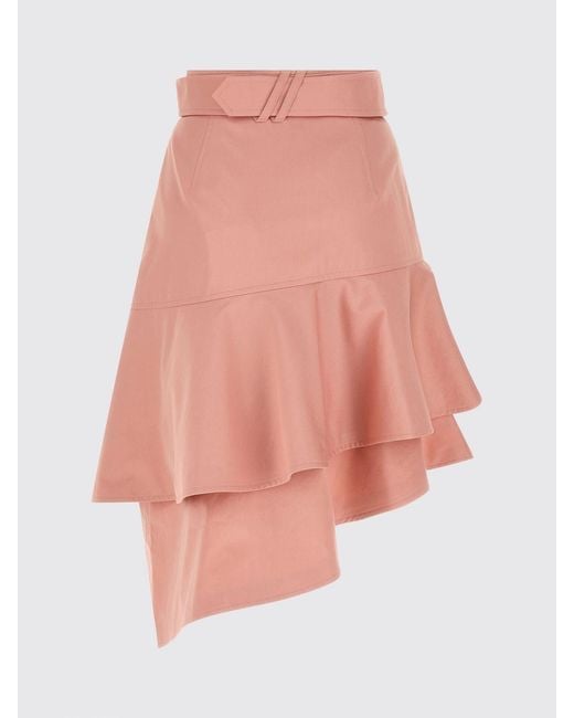 Burberry Pink High-Waisted Asymmetrical Cotton Midi Skirt With Belt