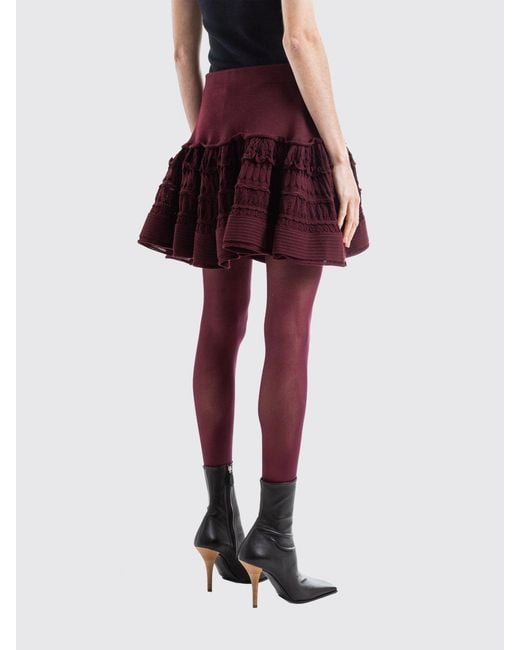 Alaïa Red Ruffled Wool Mini Skirt