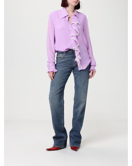 Blumarine Blue Slim Fit Denim Jeans With Distressed Logo