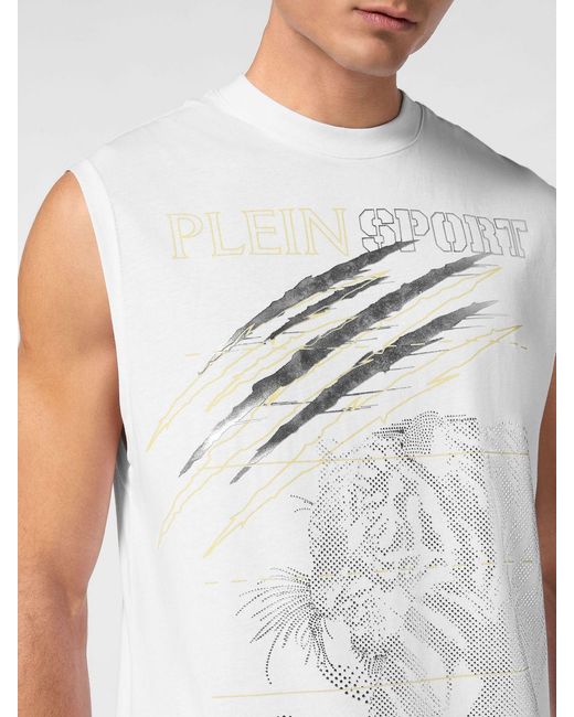Philipp Plein White Printed Cotton Tank Top With Rhinestones for men