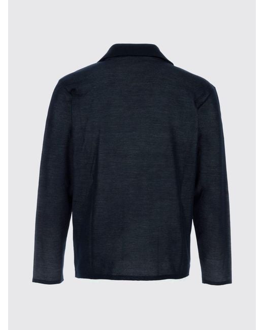 Ferragamo Blue Long-Sleeved Silk Polo With V-Neck for men