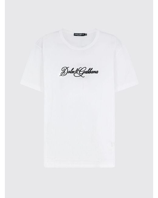 Dolce & Gabbana White Dolce &Amp Gabbana Slim Fit Contrast Logo Cotton T-Shirt for men