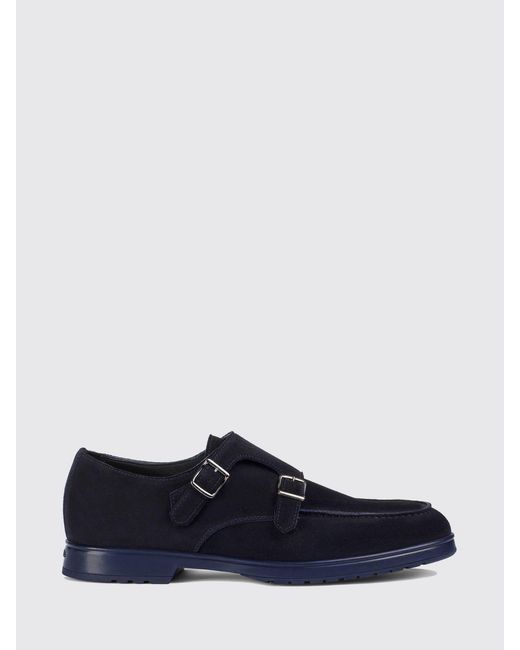 Doucal's Blue Suede Monk Strap Shoes for men
