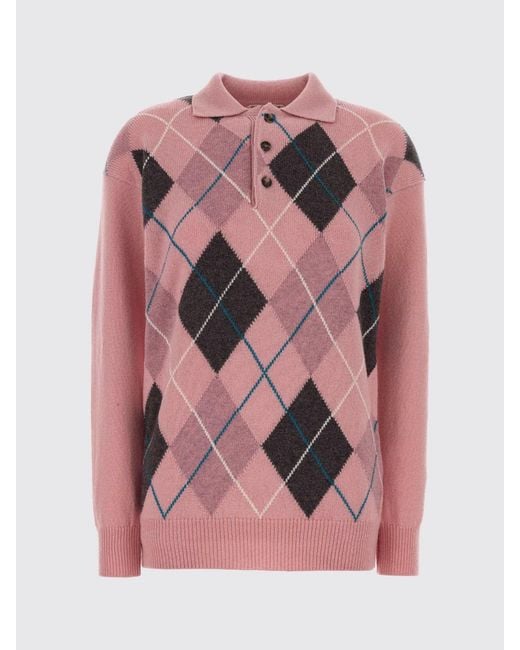 J.W. Anderson Pink Long-Sleeved Argyle Pure Wool Knit Polo