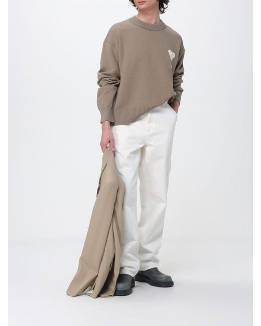 AMI Brown Wool And Cotton Crew-Neck Pullover for men