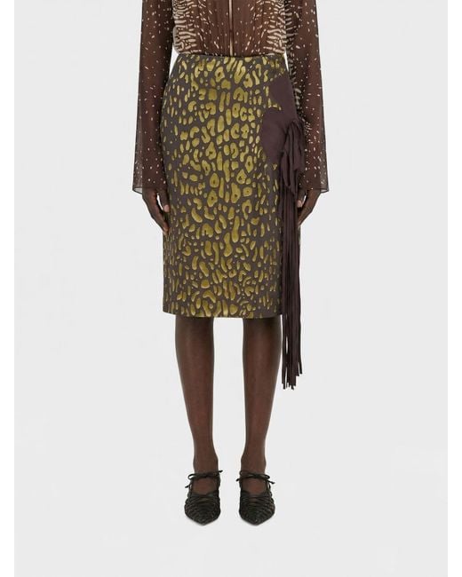 Ferragamo Green Animal Print Silk Skirt