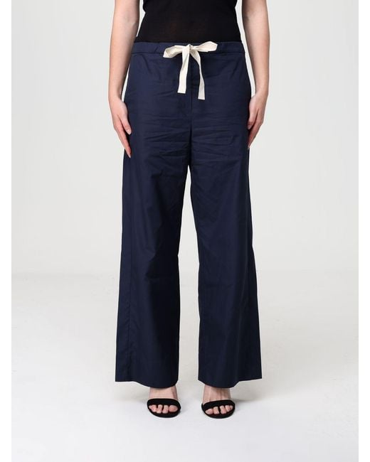 Max Mara Blue Cotton Wide-Leg Trousers