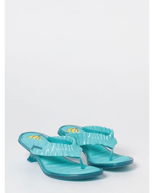 Melissa X Ganni Blue Ruched Pvc Thong Sandals With Low Heel
