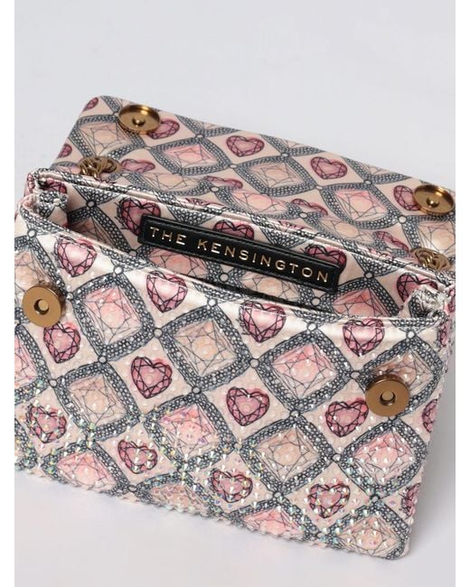 Kurt Geiger Gray Kensington Mini Satin Bag With Heart Print And Rhinestones