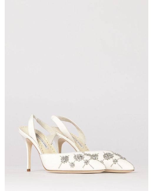 Manolo Blahnik Natural Ralyne Satin Slingback Pumps With Rhinestones