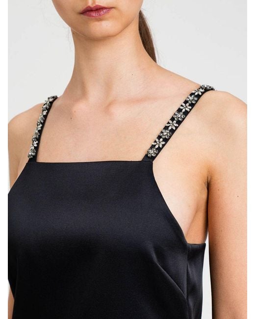 Twinset Black Mini Crepe Dress With Rhinestones