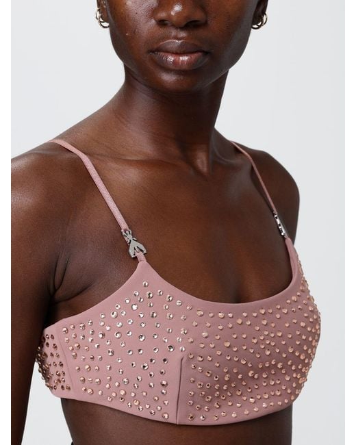 Patrizia Pepe Natural Cropped Crêpe Bralette Top With Rhinestones And Square Neck