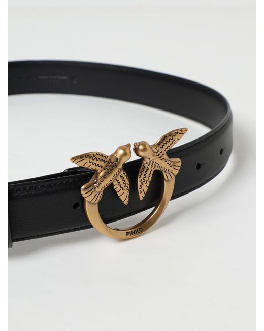 Pinko Gray Love Birds Leather Belt
