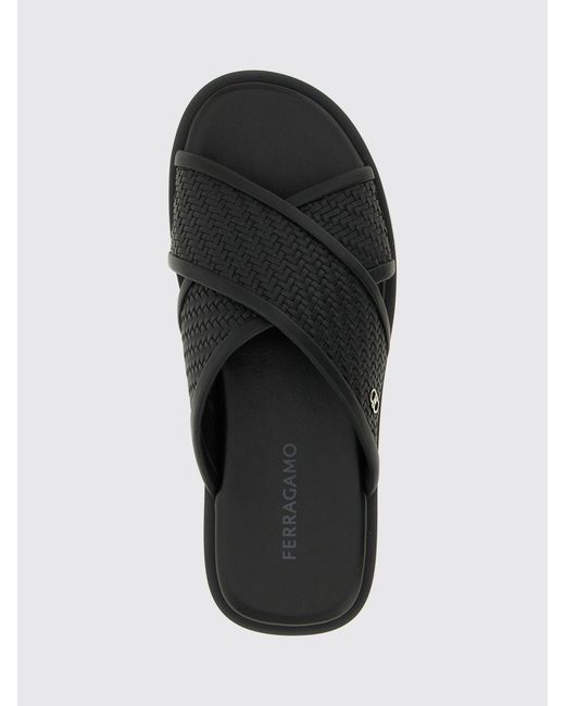 Ferragamo Black Braided Leather Sandals for men